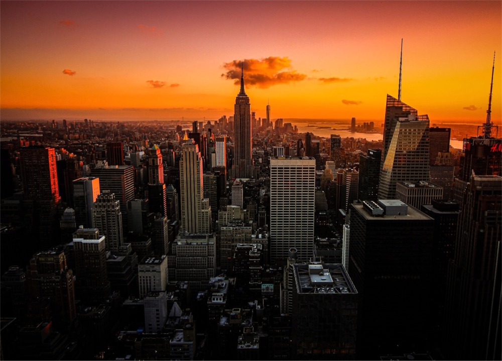 Manhattan Cityscape at Sunset, New York City.